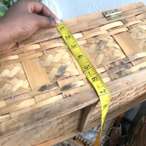 Large Vintage Gingham plaid wooden wicker woven picnic basket handbag duffle suitcase carryon leather handles #cottagecore #fairy #boho #indie thumbnail 6