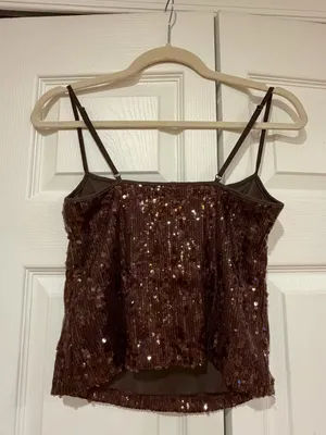 Motel Rocks Biyaya Cami Top With Binding In Sequin Brown thumbnail 5