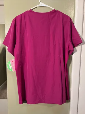 Just Scrubs Womens Sz XL 18-20 Short Sleeve Scrub Top Magenta Pink V-Neck Pocket thumbnail 5