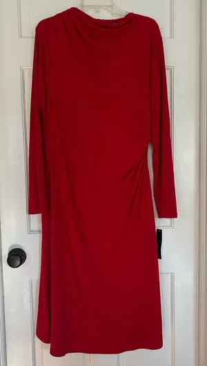 Maggy London Red Long-Sleeve Draped Waist Midi Dress thumbnail 1