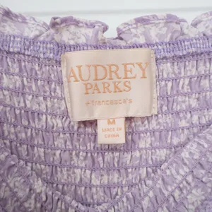 Audrey Parks Francescas Perdita Lavender Floral Smocked High Low Maxi Dress M thumbnail 3