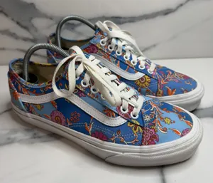 Vans X Liberty of London Old Skool Women's Blue Floral Paisley Print Shoes Sz 9 thumbnail 1