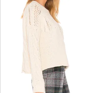 Endless Rose Ecru Chunky Open Knit Cotton Sweater Pullover NWT Large thumbnail 3