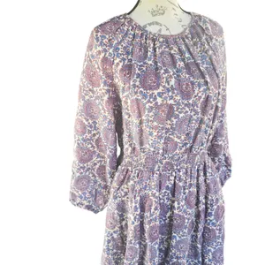 J. Crew Paisley Linen Smocked Waist Dress Blue Burgundy BP857 Womens Medium‎ thumbnail 3