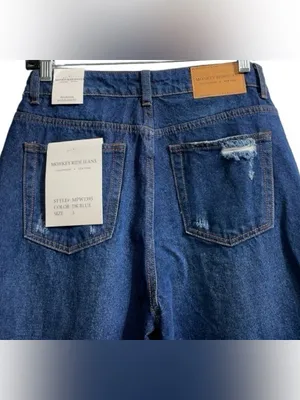 NWT Monkey Ride Jeans Dad Fit Distressed High Rise Wide Straight Leg Size 5 thumbnail 5