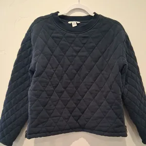 Athleta Sweatshirt Navy Blue Retroplush Quilted Crewneck Side Zippers size Small thumbnail 1