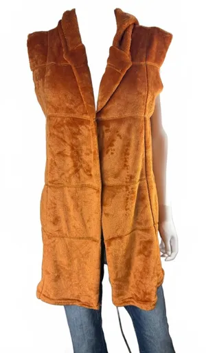 Camisa Women's Hooded Sleeveless Fuzzy Vest in Rust Orange, Size M thumbnail 1