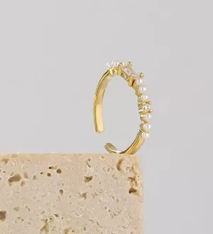 Korean Vintage Pearl Gold Copper Ring thumbnail 3