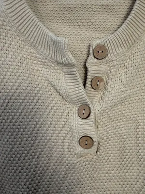 Free People Beach "Hailee" Waffle-Knit Henley Sweater size small cream beige thumbnail 3