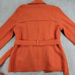 Sandro Sportswear Womens Coat Jacket Large Orange Wool Double Breasted Belted thumbnail 3