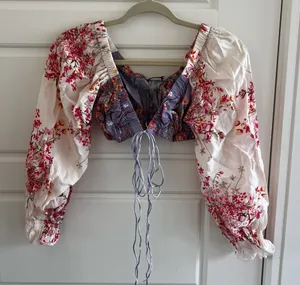 Floral Crop Top Long Sleeves Purple thumbnail 1