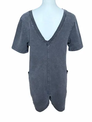 Mono B Romper Size Small Washed Black V-Back Pockets Casual Summer Vacation thumbnail 6