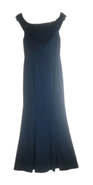 Azazie Dark Navy Off the Shoulder Mermaid Bridesmaid Dress Gown Stretch Satin A6 thumbnail 1