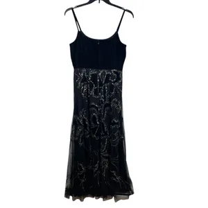 VTG Y2K Adrianna Papell Black Beaded Dress Velvet Burnout Mesh Formal Dress 12 thumbnail 3