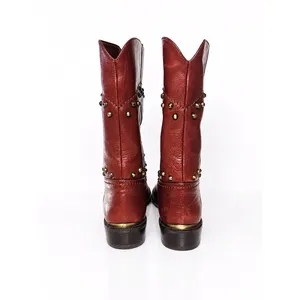 Stuart Weitzman Cognac Brown Leather Studded Western Mid-Calf Boots Womens 7M thumbnail 5