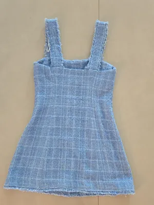 New Zara Sky Blue Tweed Dress With Crystal Buttons Size S thumbnail 4