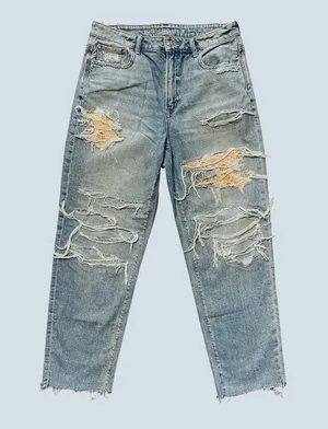 American Eagle Jeans Womens 12 Blue Denim Mom Straight Jean High Rise Distressed thumbnail 1