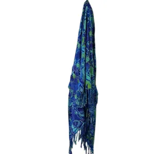 Bali Batiks Resort Wear Handpainted Rayon Fringed Triangular Sarong Scarf Wrap thumbnail 8