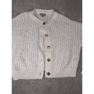 J Crew Sweater Womens XL White Cropped Cardigan Textured Pointelle‎ Coastal Chic thumbnail 4