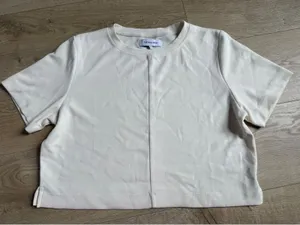 EUC Womens The Noli Shop modal cream short sleeve‎ tshirt front seam size M thumbnail 1