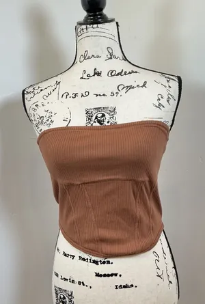 PINK Victoria's Secret Tube Top sz S Brown Excellent Ribbed Corset Hem Strapless thumbnail 1