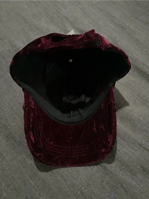 Crushed Velvet Burgundy Baseball Cap with Heart Pins thumbnail 4
