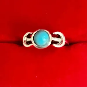 Boho Silver Tone Triple Moon Fashion Ring with Turquoise Stone 6 thumbnail 2