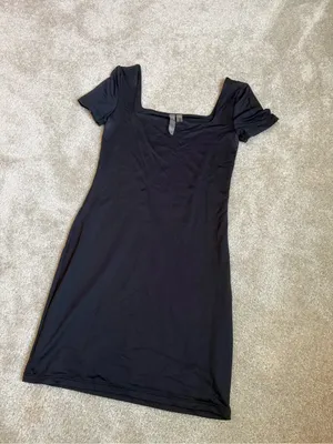 Classic Black Square Neck Short Sleeve Dress thumbnail 4