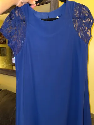 Women's Royal Blue Lace Sleeve Shift Dress thumbnail 1