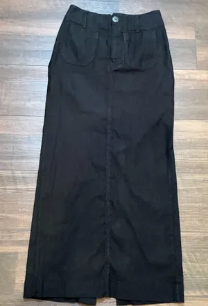 Maeve Anthropologie Black Utility Maxi Skirt Pockets Slit XXS Minimalist Boho thumbnail 1