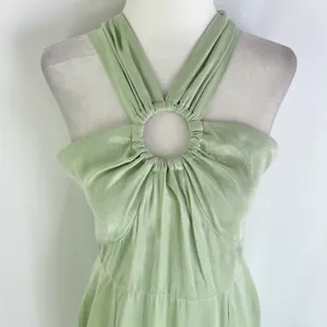 New Topshop Ring Detail Halter Neck Side Slit Maxi Dress Sage Green Size 6 thumbnail 7