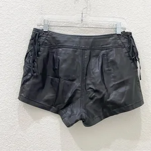 FREE PEOPLE High Rise Side Lace Up Tie Black Vegan Leather Pleather Shorts Sz 4 thumbnail 5