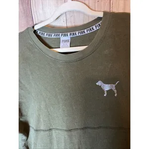Pink Victoria's Secret Women's Olive Green Sweatshirt Size Medium Long Sleeve thumbnail 2