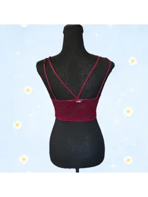 American Eagle Y2K burgundy lace strappy back crop top size XS 💗 thumbnail 4