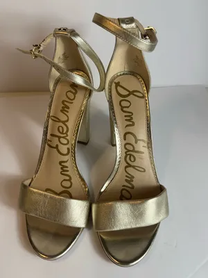Sam Edelman Yaro Gold metallic Ankle-Strap Block Heel‎ Sandals - Size 10 thumbnail 4