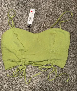 Garage Lime Green Corset-Style Ruched Tie-Front Crop Top thumbnail 1