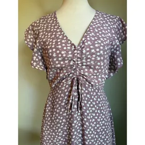 Monteau cottage fairy boho whimsi Floral Ruffle‎ Sleeve Mini Dress Mauve Dainty thumbnail 3