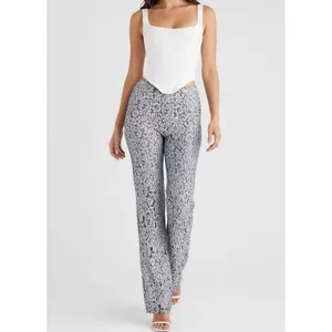HOUSE OF CB Mara Metallic Floral Lace Pants, Silver, Medium thumbnail 3