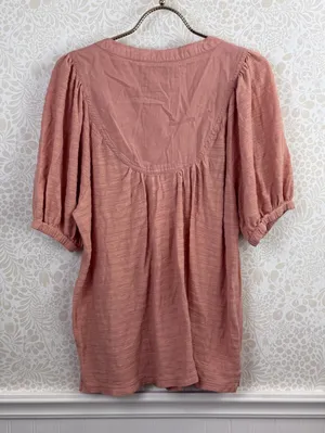 Anthropologie Pink Short Sleeve Button Front Elinor Textured Top - Size - Medium thumbnail 4