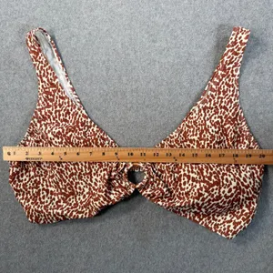 Old Navy Women's 3X Plus Size Brown White Spotted O-Ring V-Neck Bikini Swim Top thumbnail 3
