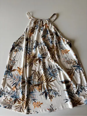 Papermoon Ivory Floral Halter Spaghetti Strap Tank Top XL Flowy Keyhole Back thumbnail 1