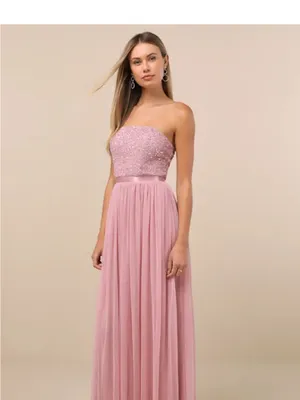 Lulu's Dusty Rose Strapless Sequin Bodice Tulle Gown thumbnail 4