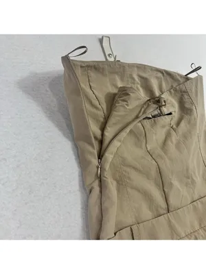 Zara Strapless Jumpsuit Off The Shoulder Wide Leg Khaki Size S Blogger Fav New thumbnail 8