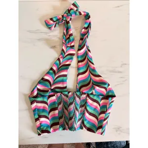 Zara Womens Multicolor Geometric Wave Halter Crop Top Deep V Festival‎ Size S thumbnail 6