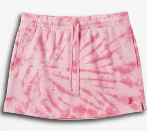 PINK Victoria Secret Tie Dye Fleece Mini Skirt Pink‎ White Drawstring XL thumbnail 1