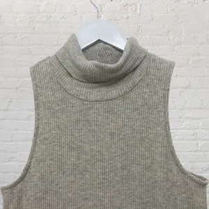 Feel The Piece Oatmeal Sleeveless Knit Turtleneck Top M/L Ribbed Luxe Boho thumbnail 7