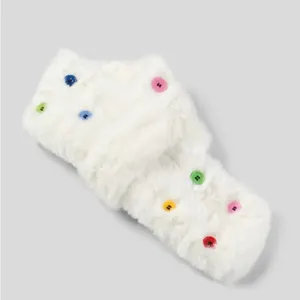 Halara Women White Faux Fur Decorative Button Scarf Winter Warm Snuggly One Size thumbnail 2
