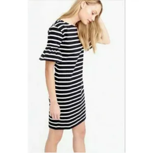 J Crew Ruffled Bell Sleeve Shift Dress Black White Stripe NEW NWT Size XS thumbnail 4