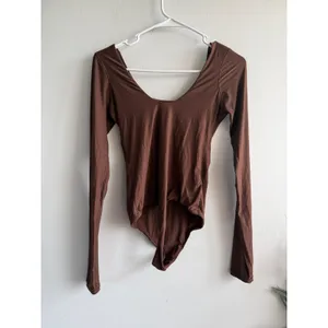 Aerie Smoothez Long Sleeve Bodysuit Cocoa Brown Square Neck M thumbnail 2