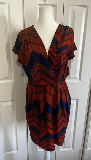 Amanda Uprichard Chevron Silk Faux Wrap Dress Vintage Size Small thumbnail 1